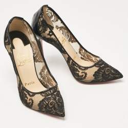 Pre Owned Christian Louboutin Black Lace Dentelle Chantilly Follies Pumps Size 35