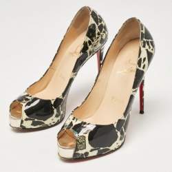 Christian Louboutin Black/Cream Printed Patent Leather New Very Prive Pumps Size 35