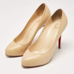 Pre Owned Christian Louboutin Beige Leather New Declic Pumps Size 38