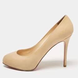 Pre Owned Christian Louboutin Beige Leather New Declic Pumps Size 38
