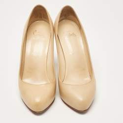 Pre Owned Christian Louboutin Beige Leather New Declic Pumps Size 38