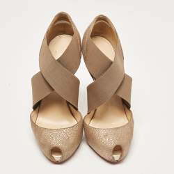 Pre Owned Christian Louboutin Gold Textured Suede and Elastic Big Dorcet Pumps Size 38