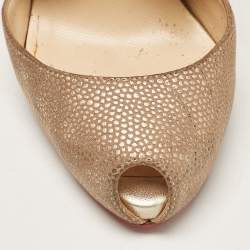 Pre Owned Christian Louboutin Gold Textured Suede and Elastic Big Dorcet Pumps Size 38
