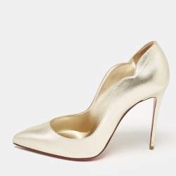 Pre Owned Christian Louboutin Gold Leather Hot Chick Pumps Size 38.5