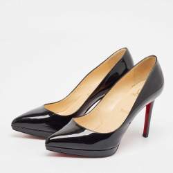 Pre Owned Christian Louboutin Black Patent Leather Pigalle Plato Pumps Size 37.5