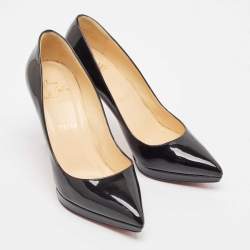 Pre Owned Christian Louboutin Black Patent Leather Pigalle Plato Pumps Size 37.5