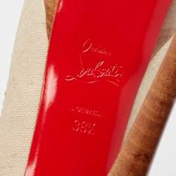 Pre Owned Christian Louboutin Beige/Brown Canvas and Leather Alta Campus Pumps Size 38.5