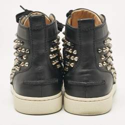 Christian Louboutin Black Leather Louis Spikes High Top Sneakers Size 38