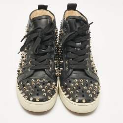 Christian Louboutin Black Leather Louis Spikes High Top Sneakers Size 38