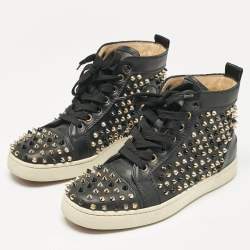 Christian Louboutin Black Leather Louis Spikes High Top Sneakers Size 38