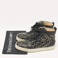 Christian Louboutin Black Leather Louis Spikes High Top Sneakers Size 38