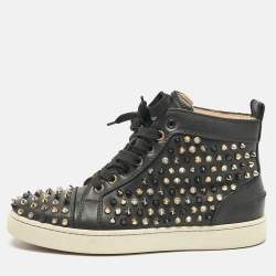 Christian Louboutin Black Leather Louis Spikes High Top Sneakers Size 38