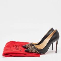 Pre Owned Christian Louboutin Black Leather and Mesh Bareta Pumps Size 37
