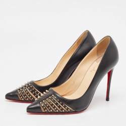 Pre Owned Christian Louboutin Black Leather and Mesh Bareta Pumps Size 37