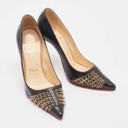 Pre Owned Christian Louboutin Black Leather and Mesh Bareta Pumps Size 37