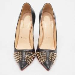 Pre Owned Christian Louboutin Black Leather and Mesh Bareta Pumps Size 37