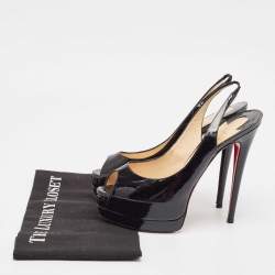 Christian Louboutin Black Patent Leather Lady Peep Sling Peep Toe Pumps Size 38.5