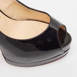 Christian Louboutin Black Patent Leather Lady Peep Sling Peep Toe Pumps Size 38.5