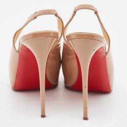 Pre Owned Christian Louboutin Beige Patent Leather Private Number Peep Toe Pumps Size 38