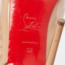 Pre Owned Christian Louboutin Beige Patent Leather Private Number Peep Toe Pumps Size 38