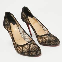 مملوكة مسبقًا Christian Louboutin Black Lace and Suede Eloise Pumps Size 36