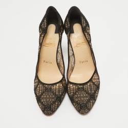 مملوكة مسبقًا Christian Louboutin Black Lace and Suede Eloise Pumps Size 36