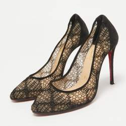 مملوكة مسبقًا Christian Louboutin Black Lace and Suede Eloise Pumps Size 36