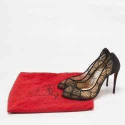 مملوكة مسبقًا Christian Louboutin Black Lace and Suede Eloise Pumps Size 36