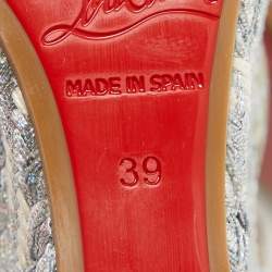 Christian Louboutin Silver Leather Bodrum 110 Ankle Strap Sandals Size 39
