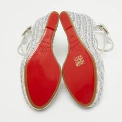 Christian Louboutin Silver Leather Bodrum 110 Ankle Strap Sandals Size 39