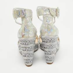 Christian Louboutin Silver Leather Bodrum 110 Ankle Strap Sandals Size 39