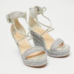 Christian Louboutin Silver Leather Bodrum 110 Ankle Strap Sandals Size 39
