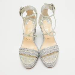 Christian Louboutin Silver Leather Bodrum 110 Ankle Strap Sandals Size 39