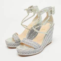 Christian Louboutin Silver Leather Bodrum 110 Ankle Strap Sandals Size 39