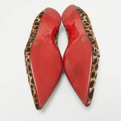 Pre Owned Christian Louboutin Brown Calf Hair Smoking Slippers Size 36.5