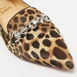 Pre Owned Christian Louboutin Brown Calf Hair Smoking Slippers Size 36.5