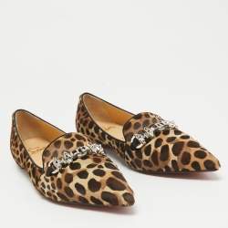 Pre Owned Christian Louboutin Brown Calf Hair Smoking Slippers Size 36.5