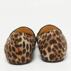 Pre Owned Christian Louboutin Brown Calf Hair Smoking Slippers Size 36.5