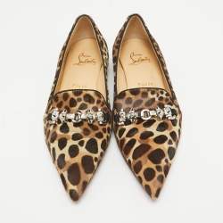 Pre Owned Christian Louboutin Brown Calf Hair Smoking Slippers Size 36.5