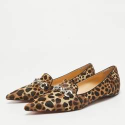Pre Owned Christian Louboutin Brown Calf Hair Smoking Slippers Size 36.5