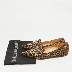 Pre Owned Christian Louboutin Brown Calf Hair Smoking Slippers Size 36.5