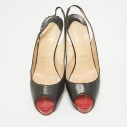 Christian Louboutin Black Leather Private Number Peep Toe Pumps Size 40