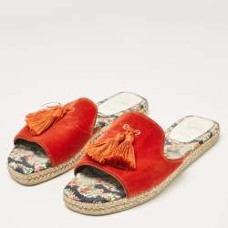 Christian Louboutin Orange Velvet Espadrille Flat Slides Size 39