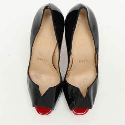 Christian Louboutin Black Patent Leather Carroseria Peep Toe Pumps Size 37