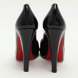 Christian Louboutin Black Patent Leather Carroseria Peep Toe Pumps Size 37