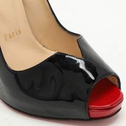 Christian Louboutin Black Patent Leather Carroseria Peep Toe Pumps Size 37