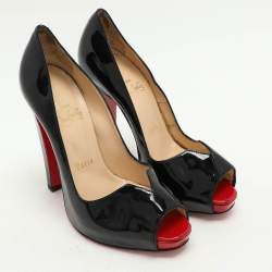 Christian Louboutin Black Patent Leather Carroseria Peep Toe Pumps Size 37