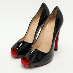 Christian Louboutin Black Patent Leather Carroseria Peep Toe Pumps Size 37