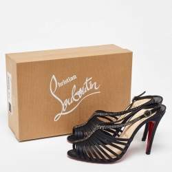 Christian Louboutin Black Satin Bretelle Ankle Strap Sandals Size 39.5