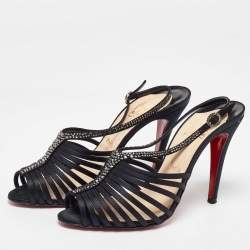 Christian Louboutin Black Satin Bretelle Ankle Strap Sandals Size 39.5